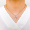 Intricate Rose Gold Diamond 18k Gold Pendant Set