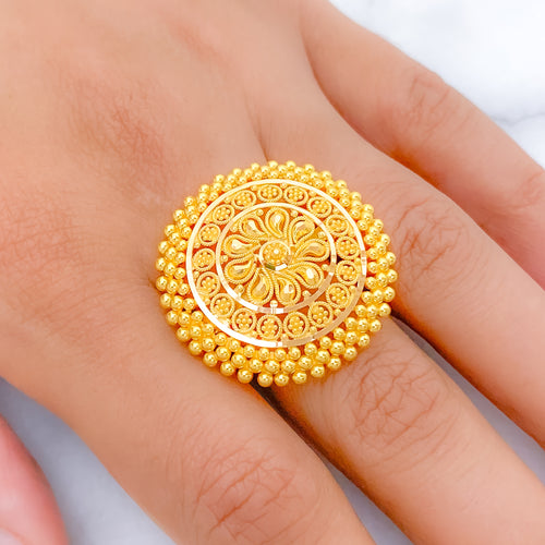 Ethereal Swirling Flower 22k Gold Statement Ring