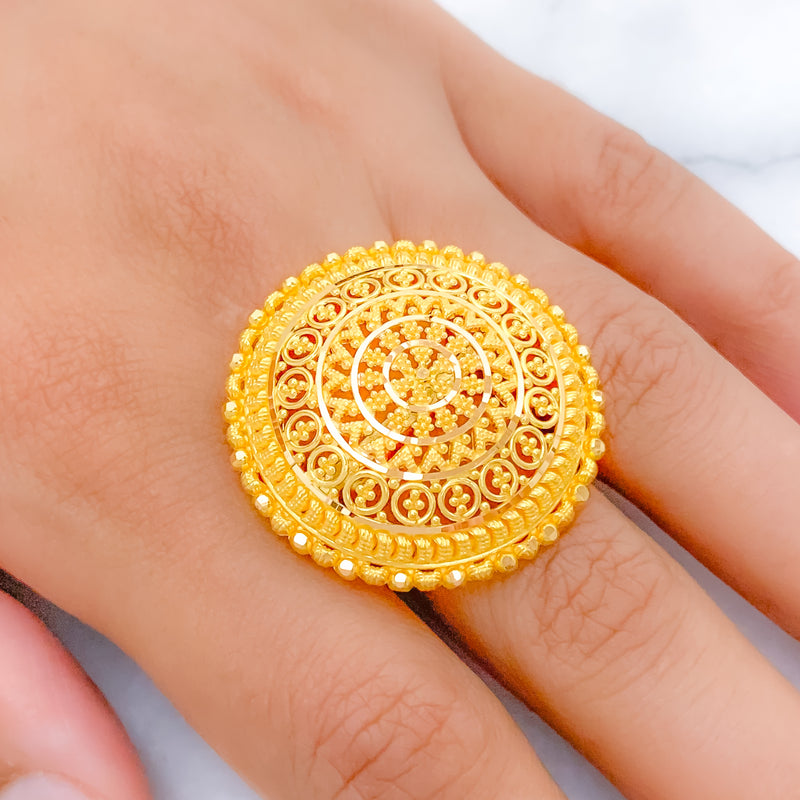 Opulent Glossy Geometric 22k Gold Dome Ring