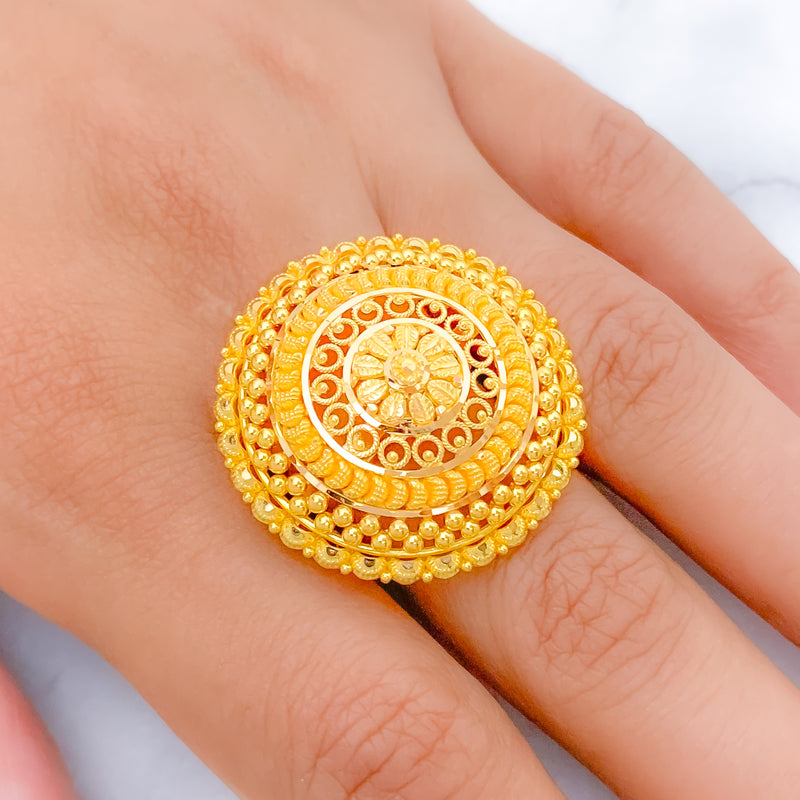 Golden Leaf Blossom 22k Gold Dome Ring