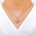 Ornate Flower Accented Diamond 18k Gold Pendant Set