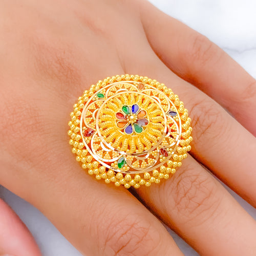 Lovely Meenakari Flower 22k Gold Statement Ring