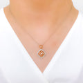 Dangling Square Diamond 18k Gold Pendant Set