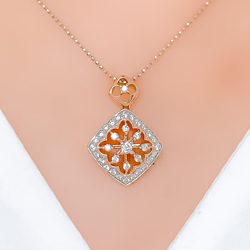 Dangling Square Diamond 18k Gold Pendant Set