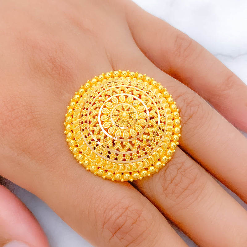 Plush Floral Accented 22k Gold Dome Ring