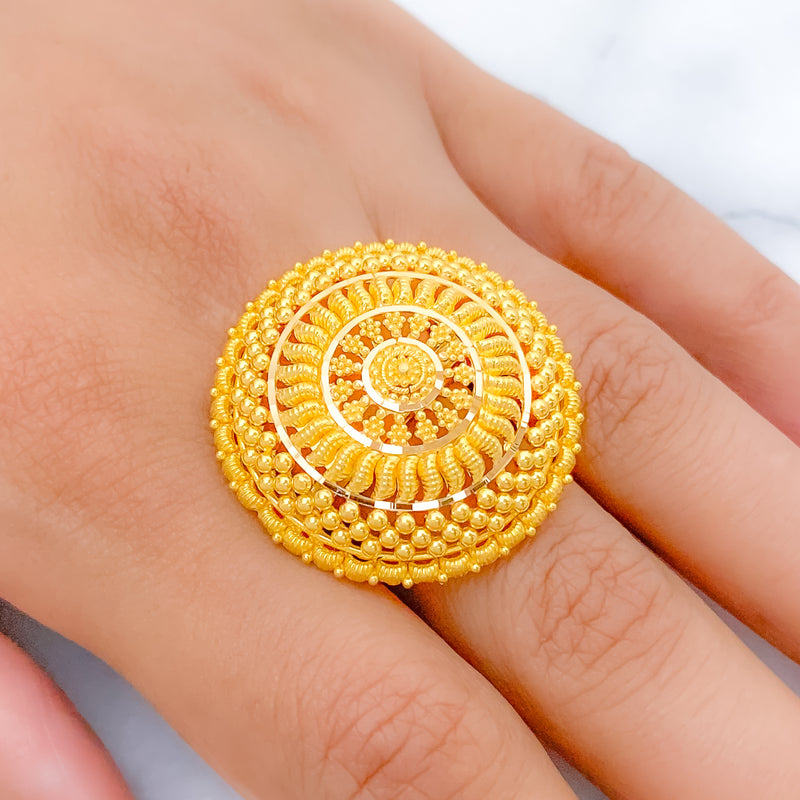 Stunning Floral Sun 22k Gold Statement Ring