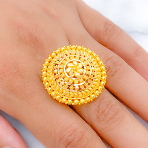 Contemporary Grand Floral 22k Gold Statement Ring