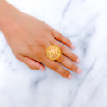 Petite Beaded Flower 22k Gold Statement Ring