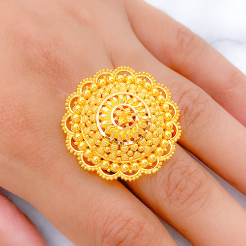 Lush Striking Petals 22k Gold Dome Ring