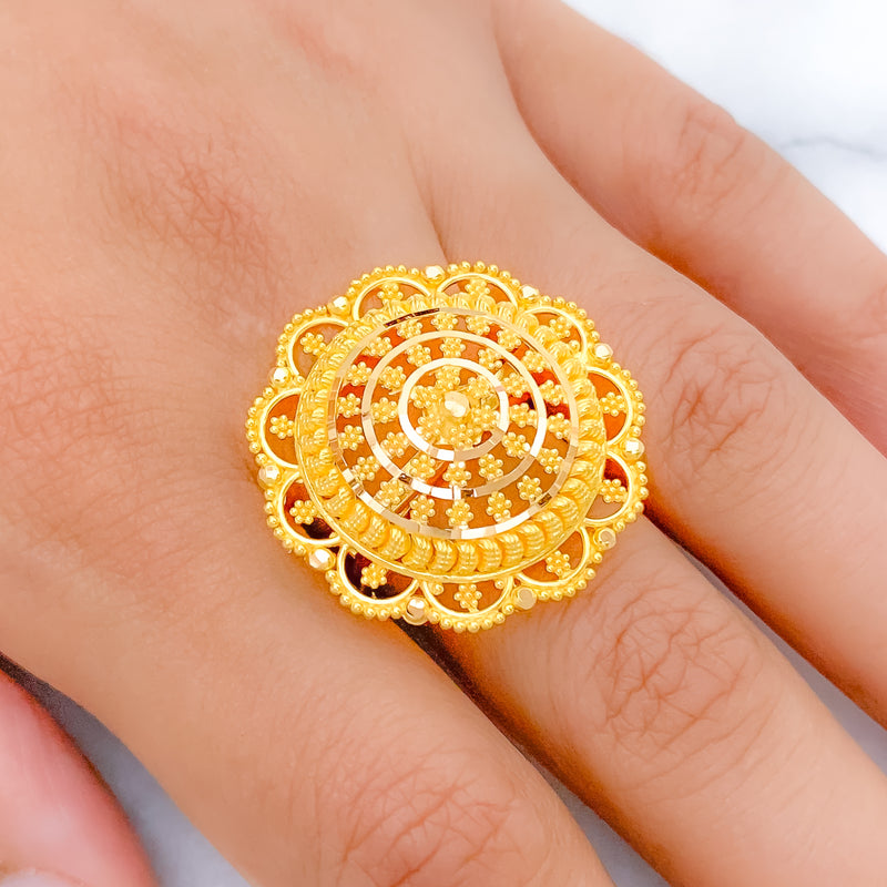 Elevated Upscale Flower 22k Gold Statement Ring