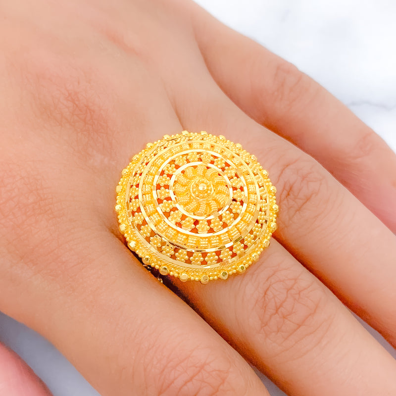 High Finish Floral 22k Gold Statement Ring