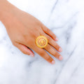 Posh Round Floral 22k Gold Dome Ring