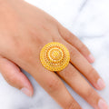 Posh Round Floral 22k Gold Dome Ring