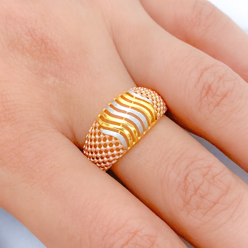 Chic Rose Gold Mesh 22k Gold Ring