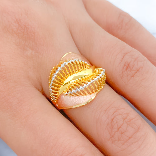 Radiant Spiral Three-Tone 22k Gold Ring