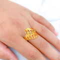 Square Accented Glossy 22k Gold Wave Ring