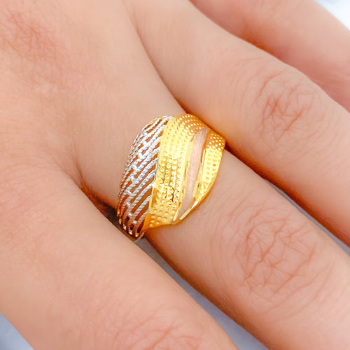 High Finish Textured Three-Tone 22k Gold Ring