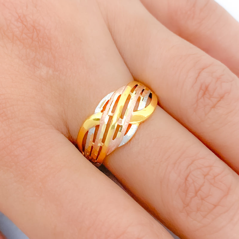 Elegant Three-Tone 22k Gold Knot Ring