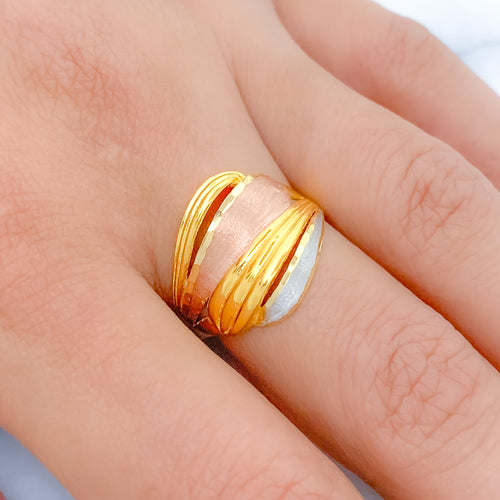 Open Curved Three-Tone 22k Gold Ring