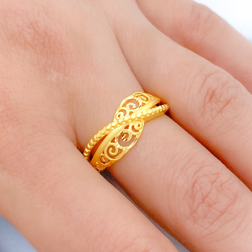 Posh Beaded Spiral 22k Gold  Ring