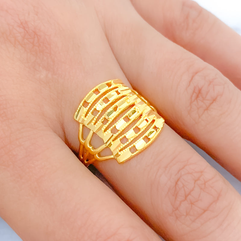 Reflective 6-Tier Rectangular 22k Gold Ring