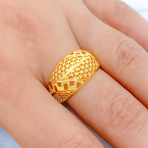 Upscale Contemporary Matte 22k Gold Finish Ring