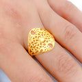 Unique Flower Accented Modern 22k Gold Ring