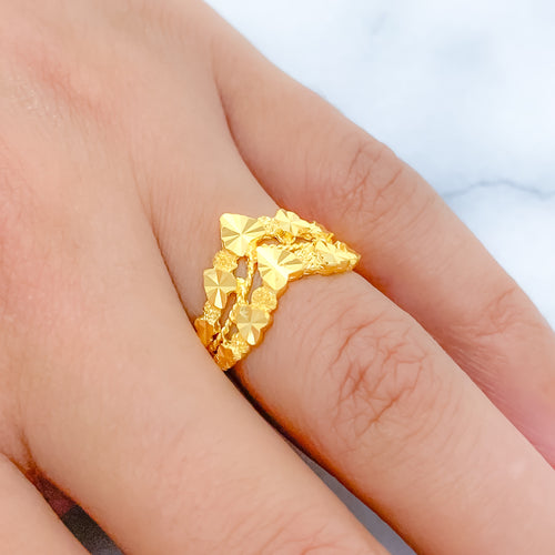 Sophisticated Layered Heart 22k Gold Ring