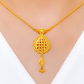 Intricate Mesh Pear Drop 22k Gold Necklace Set