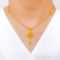 Intricate Mesh Pear Drop 22k Gold Necklace Set