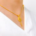 Intricate Mesh Pear Drop 22k Gold Necklace Set