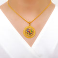 Round Meenakari Peacock Pendant 22k Gold Set