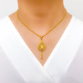 Elegant Hanging Tear Drop 22k Gold Pendant Set