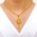 Elegant Hanging Tear Drop 22k Gold Pendant Set