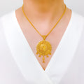 Regal Floral Dome 22k Gold Pendant Set