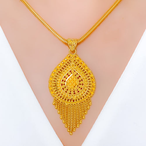 Elegant Chandelier Drop 22k Gold Pendant Set