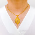 Upscale Asymmetrical Jali 22k Gold Pendant Set