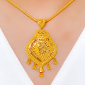 Upscale Asymmetrical Jali 22k Gold Pendant Set