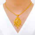 Upscale Asymmetrical Jali 22k Gold Pendant Set