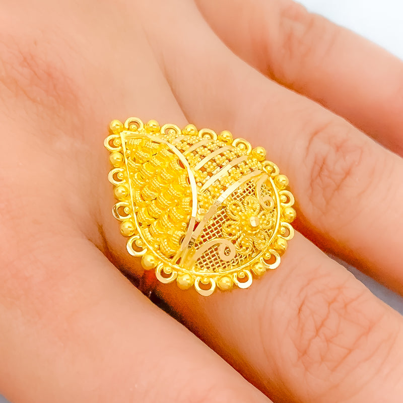 Unique Beaded Paisley 22k Gold Ring