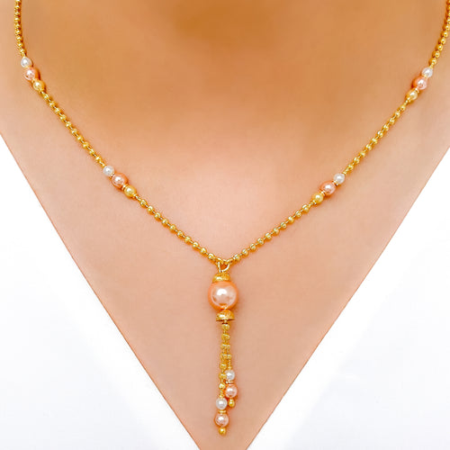 Elegant Pink Pearl Hanging Necklace 22k Gold 