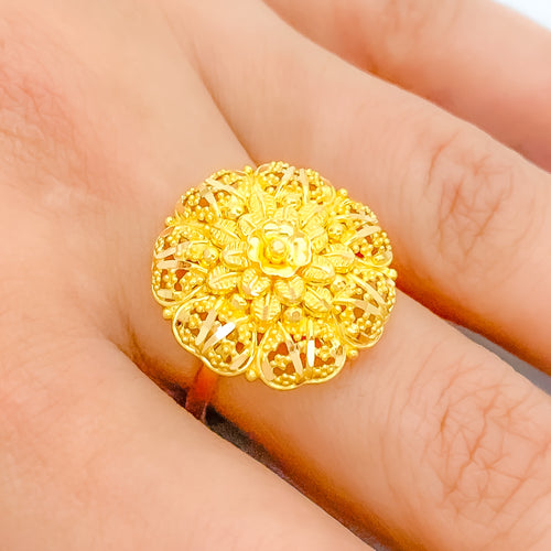 Ornate Beaded 22k Gold Flower Ring