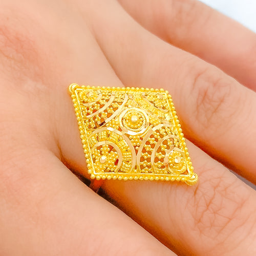 Opulent Geometric 22k Gold Mandala Ring