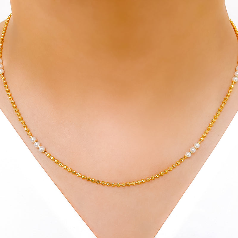 Sophisticated Petite Pearl 22k Gold Chain - 18"