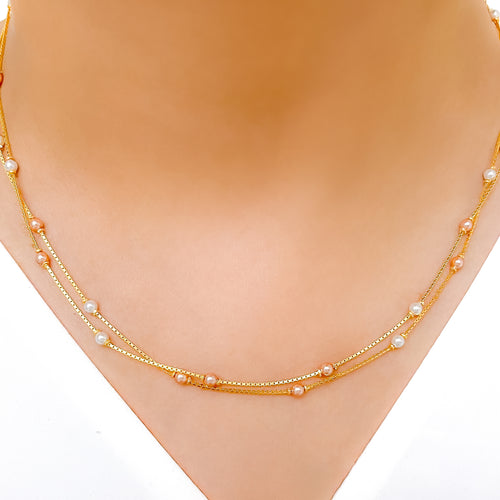 Subtle Pink Pearl 22k Gold Chain