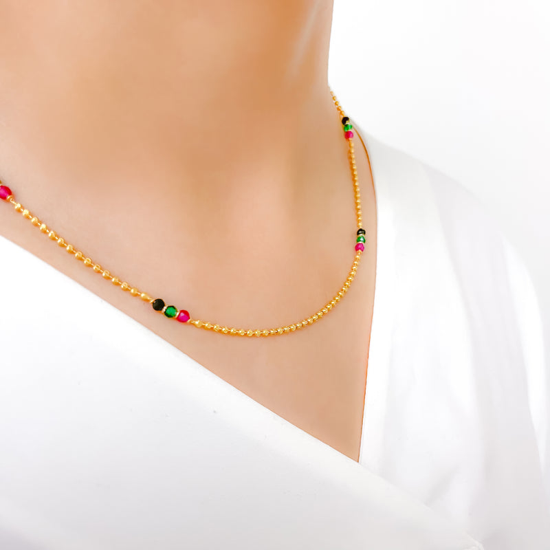 Multi-Color CZ Beaded 22k Gold Chain - 18"