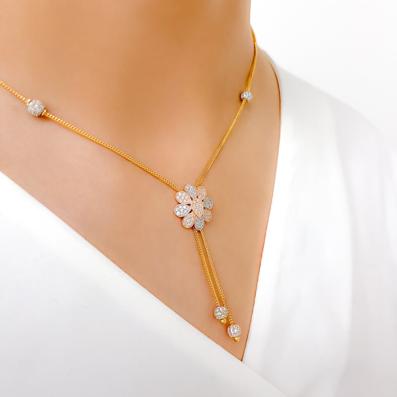 Luscious Blooming CZ 22k Gold Necklace