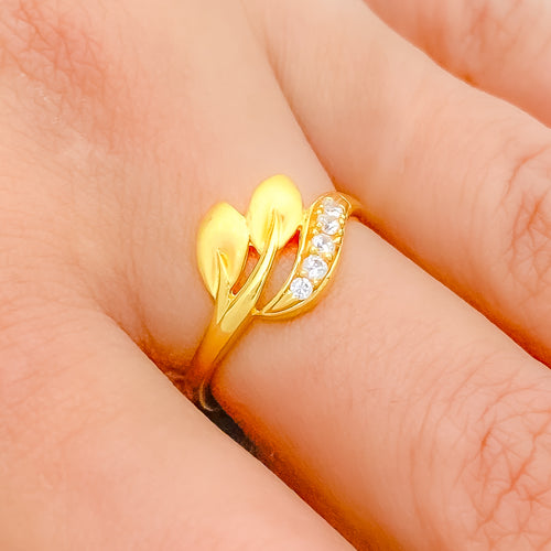 Elegant CZ Leaf Ring