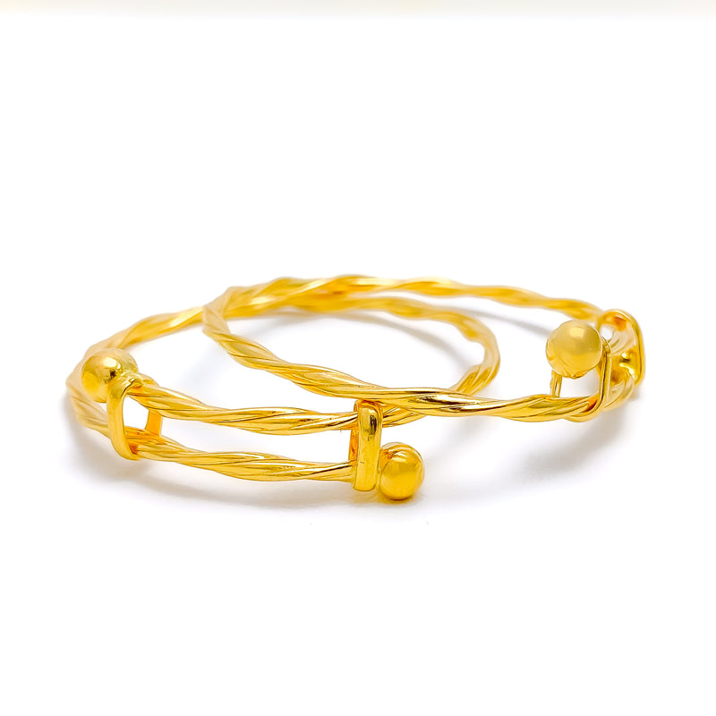 22k gold Modern Curved Rope Baby Bangles