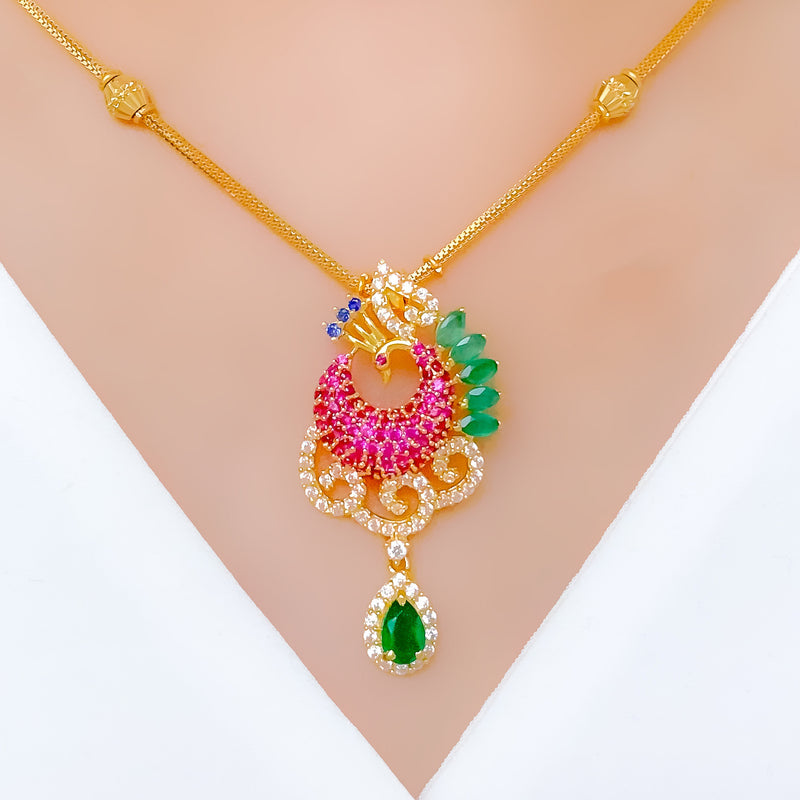 Vibrant Elegant CZ Peacock Necklace